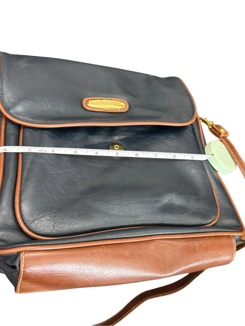 Capezio Navy and Brown Leather Satchel with Gold Accents